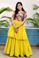 Yellow Gown Dress in Printed Faux georgette