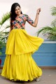 Yellow Gown Dress in Printed Faux georgette