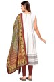 Linen Frock Kurti in White with Embroidered