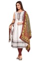 Linen Frock Kurti in White with Embroidered