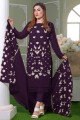 Purple Eid Salwar Kameez in Georgette with Embroidered