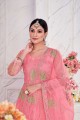 Eid Anarkali Suit in Embroidered Pink Net