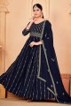 Blue Eid Anarkali Suit in Georgette with Embroidered