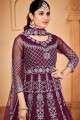 Embroidered Net Eid Anarkali Suit in Purple