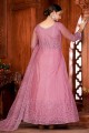 Embroidered Net Eid Anarkali Suit in Dusty  with Dupatta