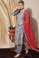 Turquoise Digital print Palazzo Suit in Muslin