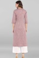 Straight Kurti in Pink Cotton with Plain