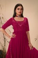 Embroidered Georgette Anarkali Suit in Deep pink with Dupatta