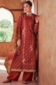 Silk Eid Palazzo Suit in Rust with Embroidered