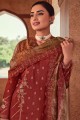 Silk Eid Palazzo Suit in Rust with Embroidered