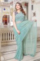 Chiffon Party Wear Saree in Sky with Sequins