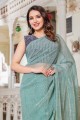Chiffon Party Wear Saree in Sky with Sequins