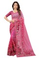Embroidered Net Rani  Saree with Blouse