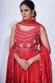 Mirror Chiffon Sharara Suit in Red