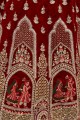 Bridal Lehenga Choli in Velvet Red with Embroidered