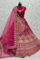 Embroidered Velvet Bridal Lehenga Choli in Rani