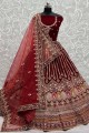Maroon Embroidered Bridal Lehenga Choli in Velvet