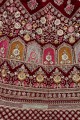 Maroon Embroidered Bridal Lehenga Choli in Velvet
