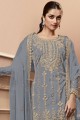 Net Eid Salwar Kameez in Grey with Embroidered