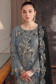 Grey Eid Salwar Kameez in Embroidered Georgette