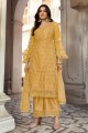 Yellow Embroidered Net Palazzo Suit