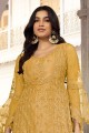 Yellow Embroidered Net Palazzo Suit