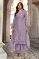Palazzo Suit in Purple Net with Embroidered