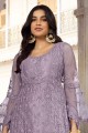 Palazzo Suit in Purple Net with Embroidered