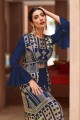 Georgette Sequins Blue Eid Sharara Suit with Dupatta