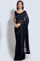 Black Party Wear Saree Georgette  in Embroidered