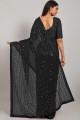 Black Party Wear Saree Georgette  in Embroidered