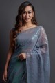 Georgette Embroidered Grey Party Wear Saree with Blouse
