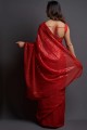 Red Party Wear Saree in Georgette with Embroidered