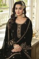 Embroidered Georgette Eid Sharara Suit in Black with Dupatta