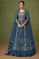 Embroidered Eid Anarkali Suit in Blue Georgette
