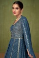 Embroidered Eid Anarkali Suit in Blue Georgette