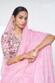 Saree in Pink Organza with Zari,thread