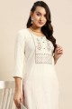 White Straight Kurti in Rayon with Sequins