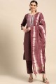 Purple Cotton Salwar Kameez with Embroidered