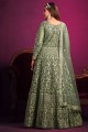 Eid Anarkali Suit Green in Net with Embroidered