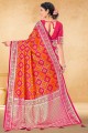 Orange Banarasi silk Saree with Weaving