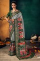 Printed Saree in Green Art silk