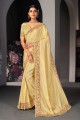 Embroidered Satin Saree in Yellow