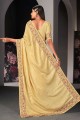 Embroidered Satin Saree in Yellow