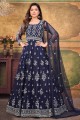 Anarkali Suit Net with Embroidered in Blue