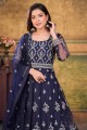 Anarkali Suit Net with Embroidered in Blue