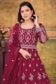Anarkali Suit in Red Net with Embroidered