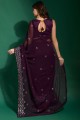 Purple Party Wear Saree in Resham,embroidered Georgette
