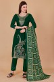Green Salwar Kameez in Jacquard with Printed