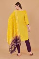 Jacquard Printed Yellow Salwar Kameez with Dupatta